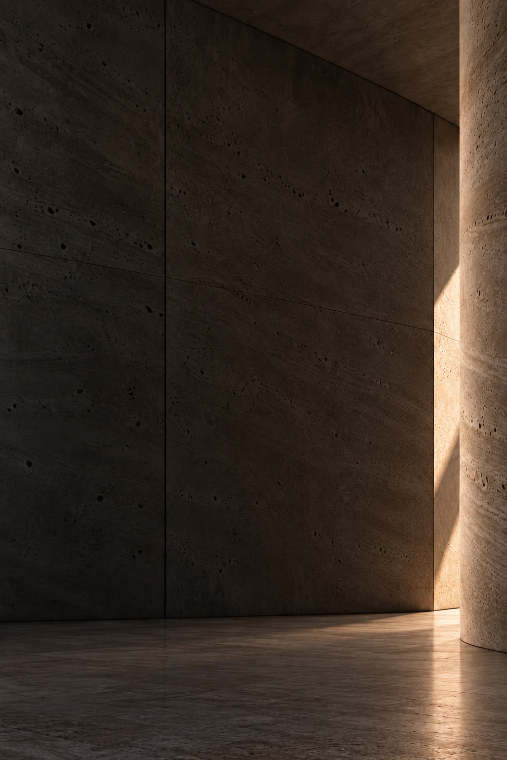 Stone and natural light; a portrait view of a conceptual architectural study.